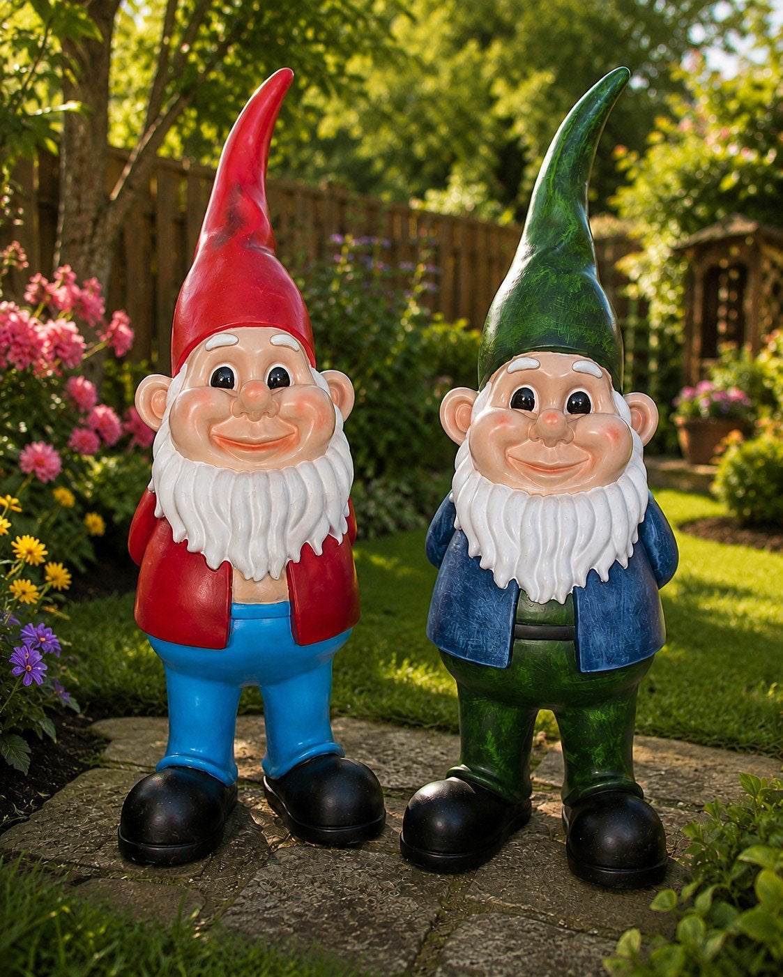 Geweldige grote tuinkabouter 2 verschillende, Tuin en Terras, Tuinbeelden, Nieuw, Kunststof, Ophalen