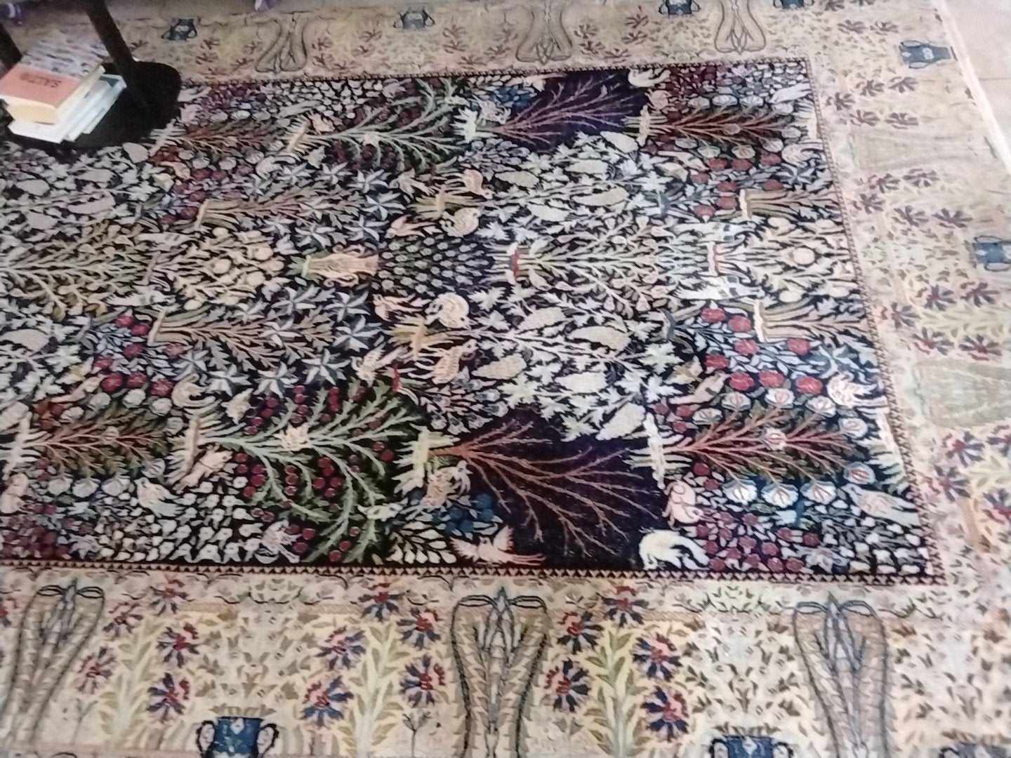 Levensboom tapijt, blauw, vintage staat 200x300, Ophalen, Gebruikt, Blauw, 200 cm of meer