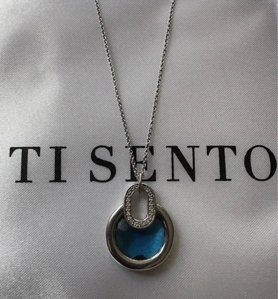 TI SENTO Milano ketting met blauwe steen en zirkonia, Zo goed als nieuw, Met edelsteen, Zilver, Verzenden