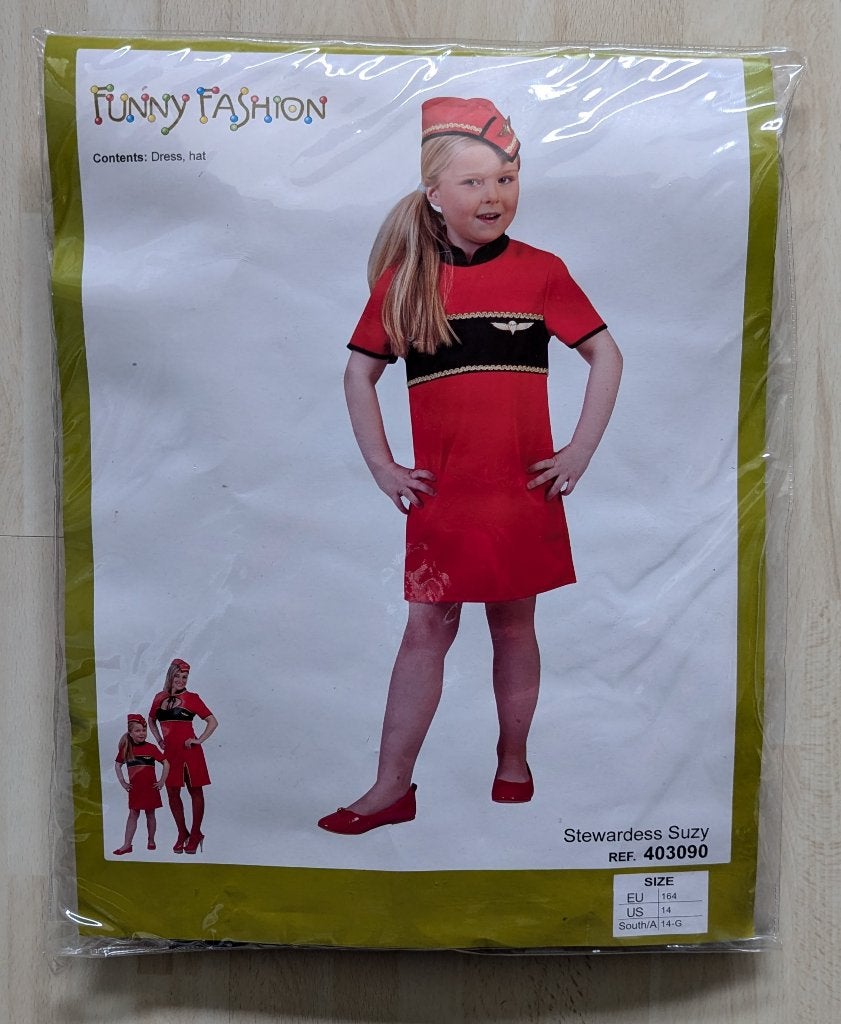 Verkleedjurkje Stewardess maat 164 z.g.a.n., Kinderen en Baby's, Ophalen of Verzenden, Zo goed als nieuw, 158 t/m 164, Meisje