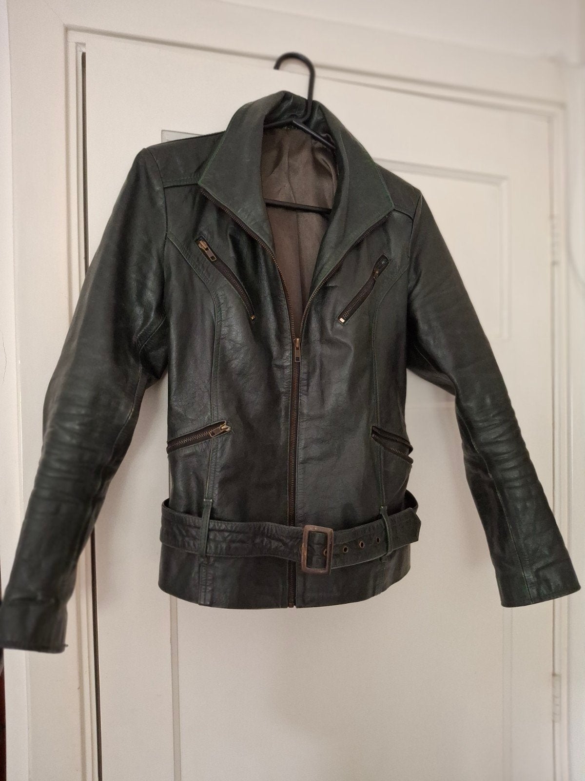 Vintage leren jas, Ophalen of Verzenden, Gedragen, Maat 36 (S), Groen