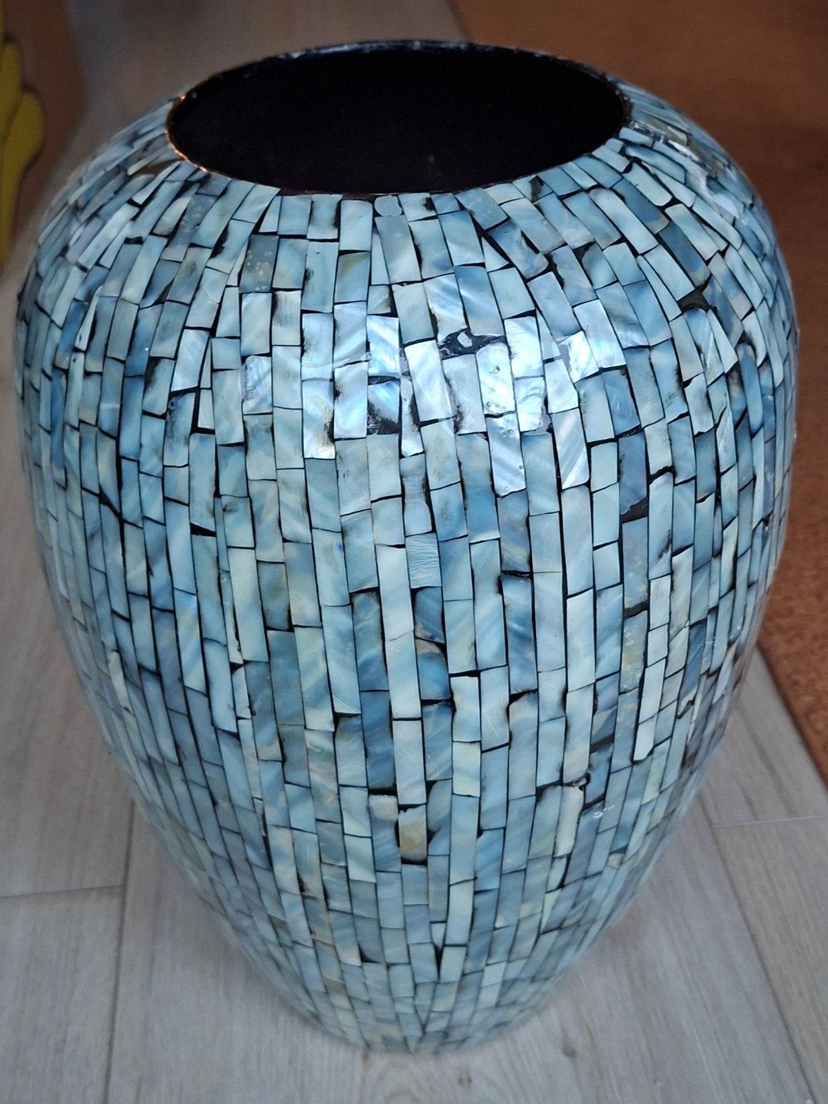 Unieke mozaïek vaas van parelmoer, blauw/grijs, Antiek en Kunst, Ophalen