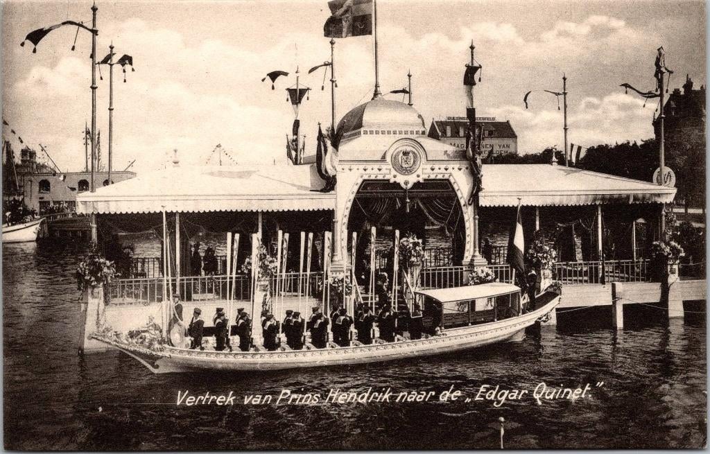 Vertrek van Prins Hendrik naar de Edgar Quinet, Verzamelen, Ansichtkaarten | Themakaarten, Verzenden, Voor 1920, Ongelopen, Voertuig