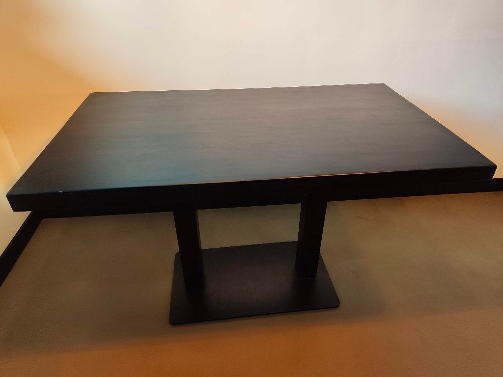 Eettafel (120 x 70) met donker blad en stevige centrale voet, Huis en Inrichting, Tafels | Eettafels, Gebruikt, 100 tot 150 cm