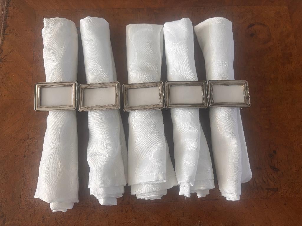 Verzilverd metalen servetringen met naamkaartje, set van 5., Ophalen of Verzenden