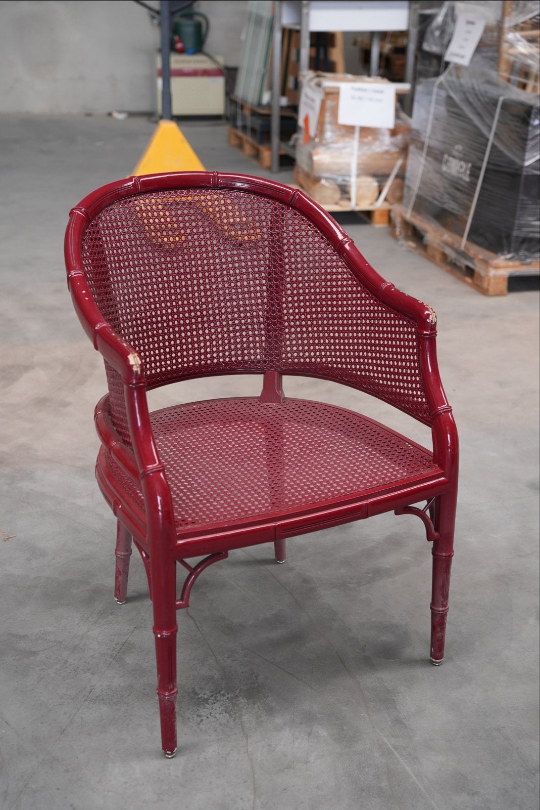 Vintage rotan stoel - Rood (set van 5), Ophalen, Gebruikt, Vintage, Riet of Rotan