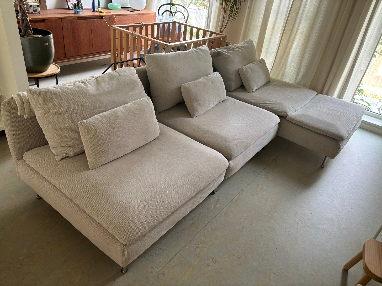 Ikea SÖDERHAMN 4-zitsbank met chaise longue, Ophalen, Zo goed als nieuw, Stof
