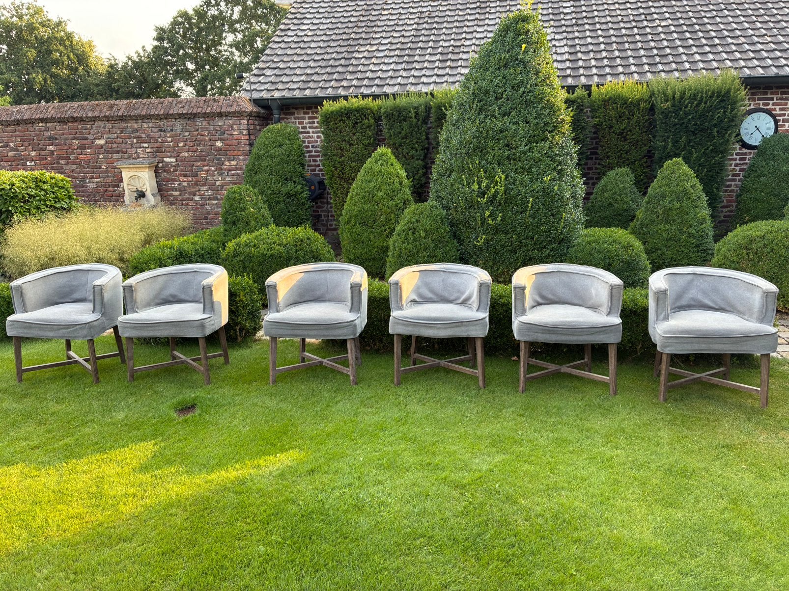 Prachtige linnen eetkamerstoelen 6x grijs Kaatje, Huis en Inrichting, Stoelen, Ophalen, Sober stoer landelijk, Zo goed als nieuw