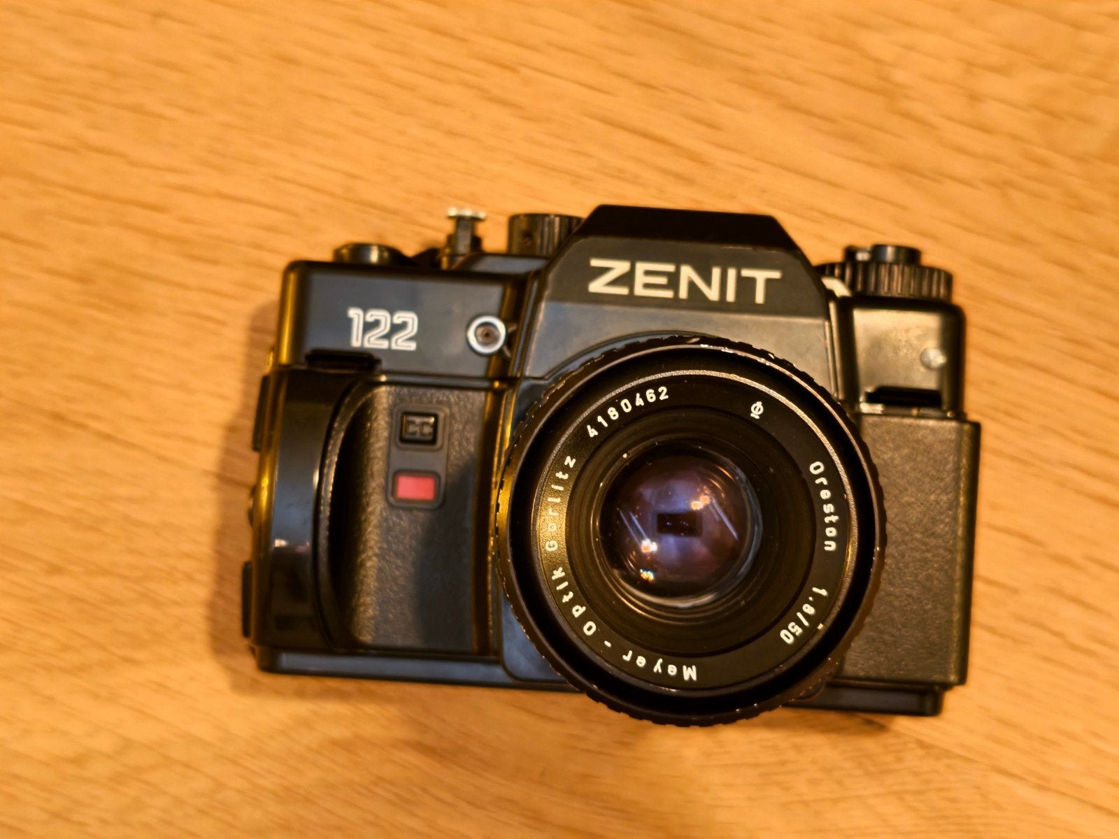 Zenit 122 analoge camera met Meyer Optik Oreston 50mm 1.8, Ophalen of Verzenden, Gebruikt, Spiegelreflex, Overige Merken