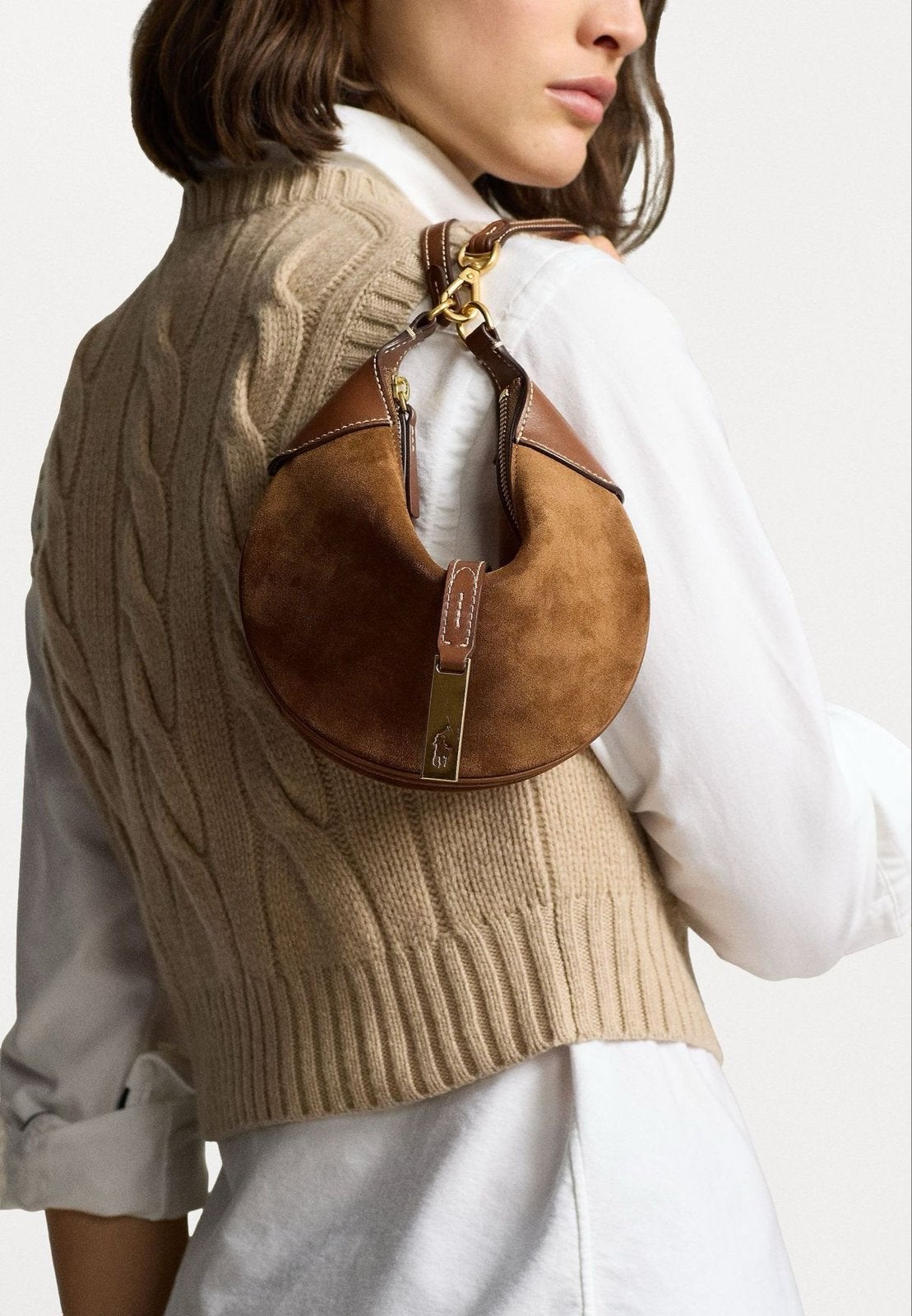 Ralph Lauren Suede Halvemaan Tas, Ophalen of Verzenden, Nieuw, Bruin, Schoudertasje