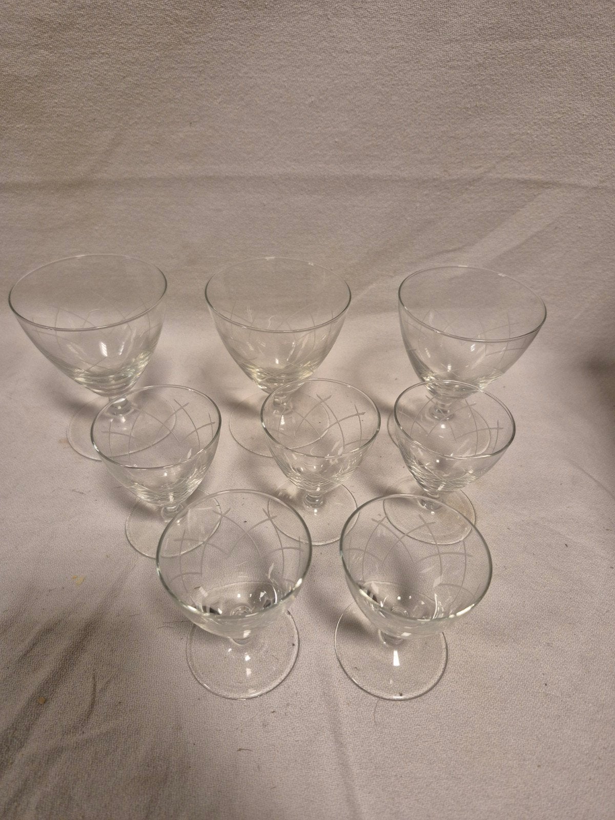 Set van 8 vintage gegraveerde glazen, Ophalen of Verzenden
