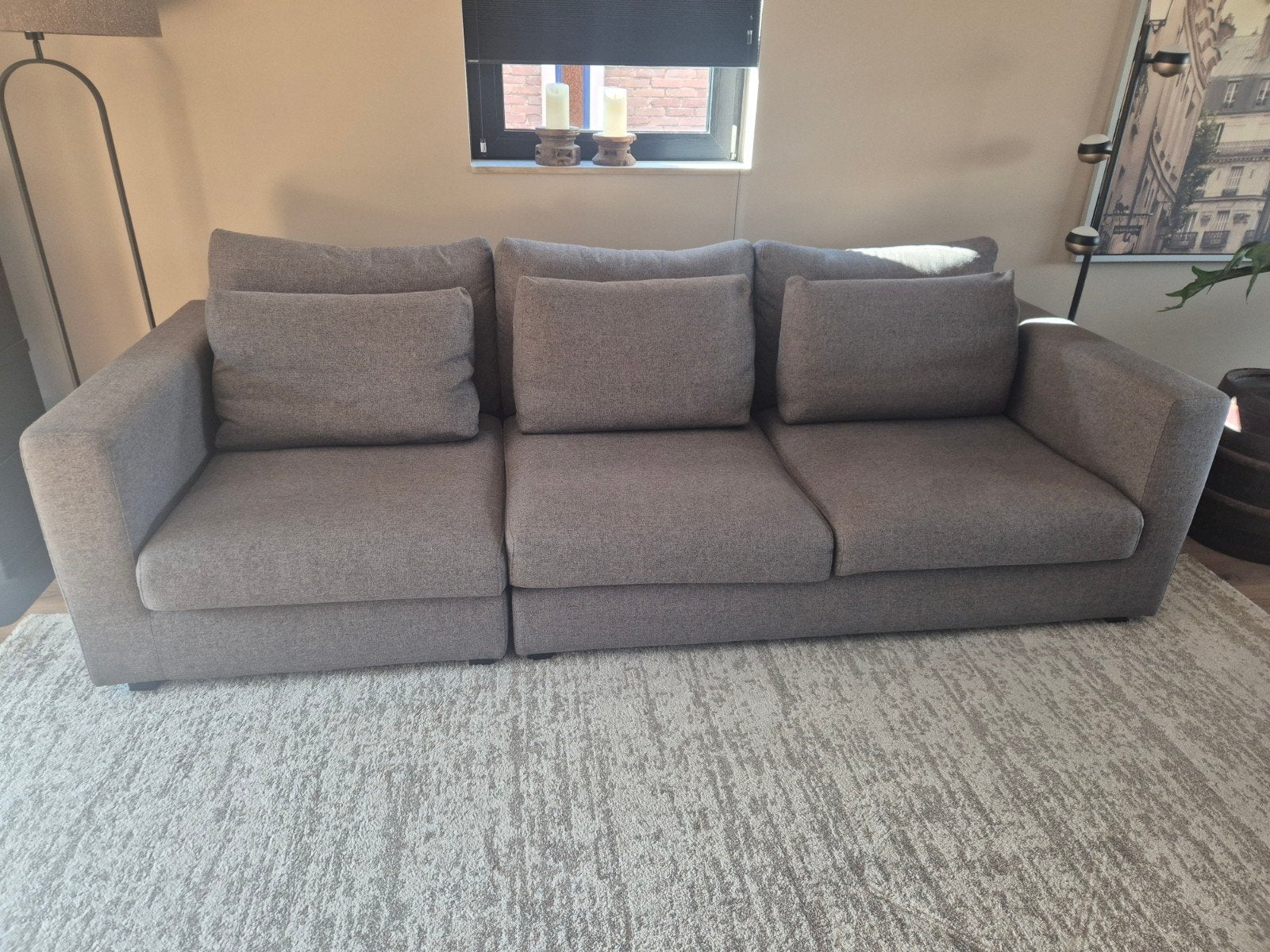 3-zits elementenbank taupe met donzen rugkussens, Ophalen, 250 tot 300 cm, Gebruikt, 100 tot 125 cm