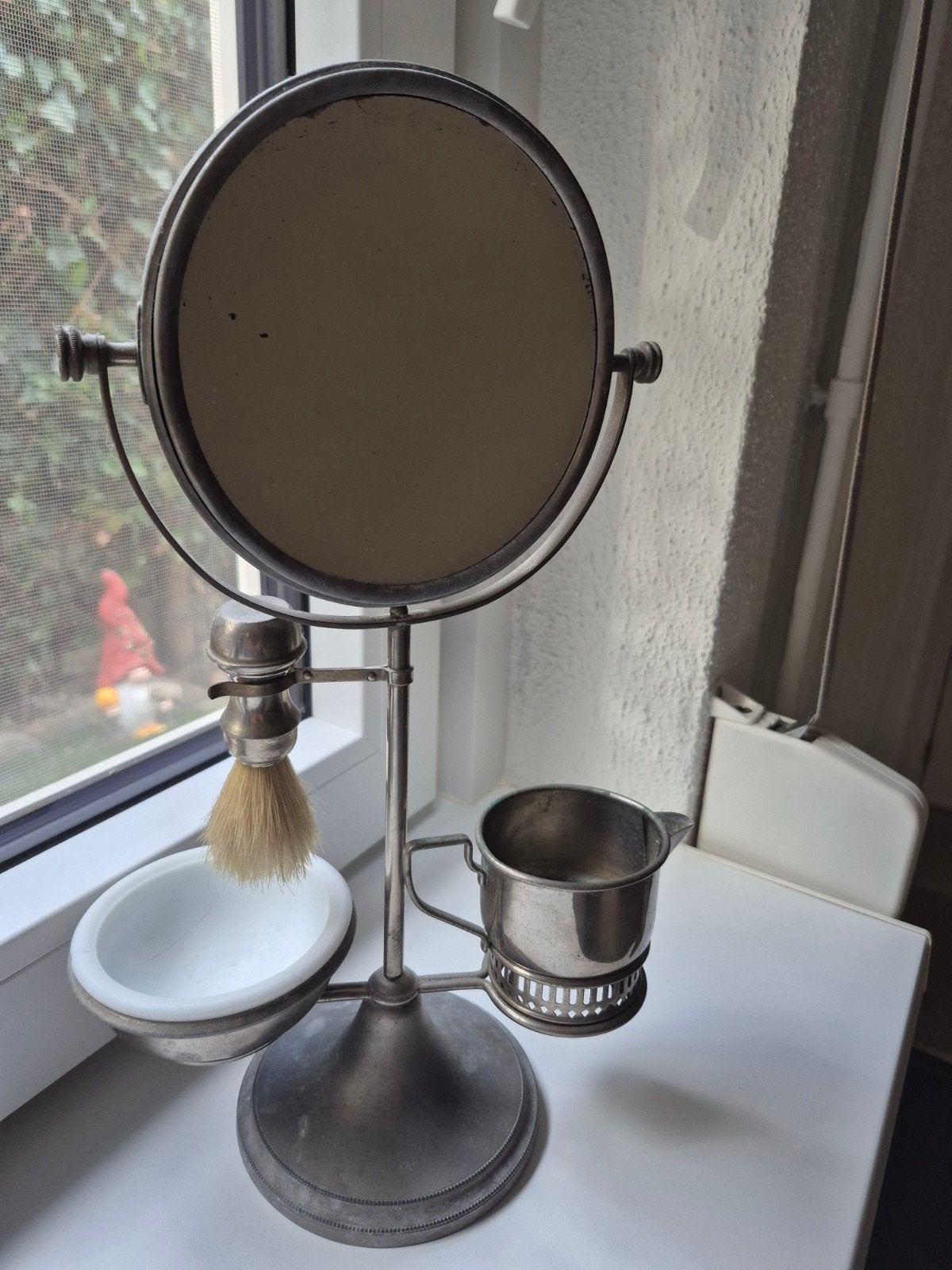 Vintage Scheerset met Spiegel, Kwast en Kom, Ophalen