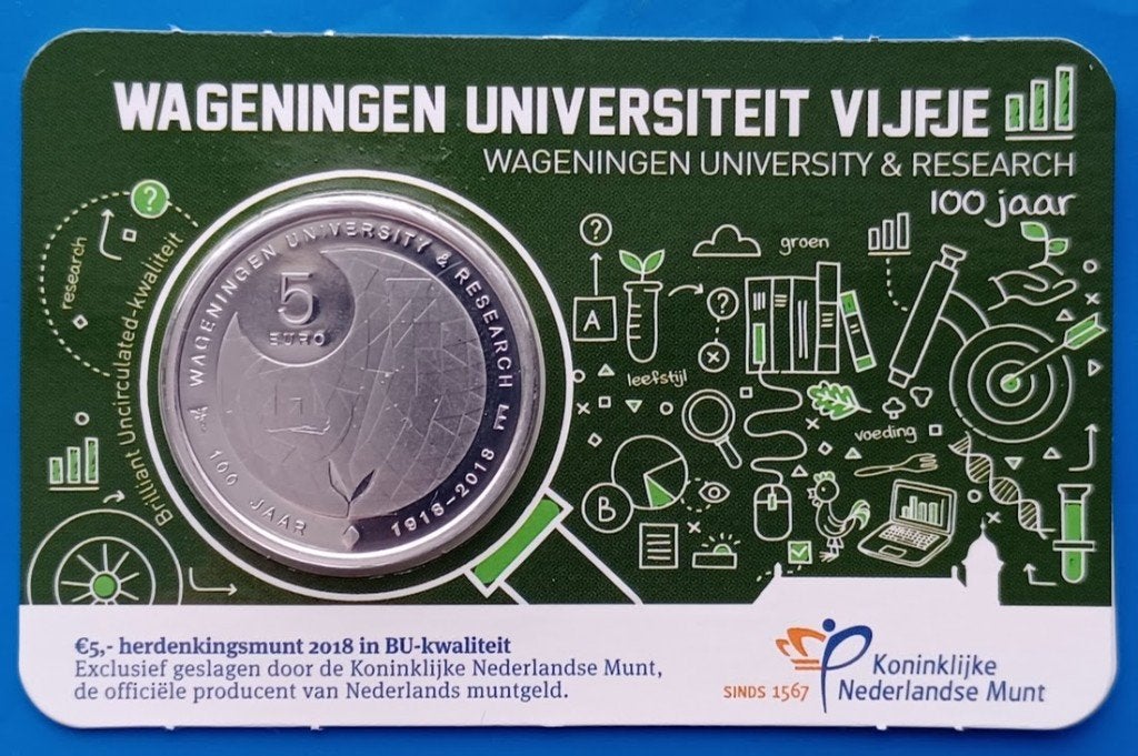 Wageningen Universiteit Vijfje 2018 BU-kwaliteit in coincard, Verzenden, Koningin Beatrix, Euro's, Setje