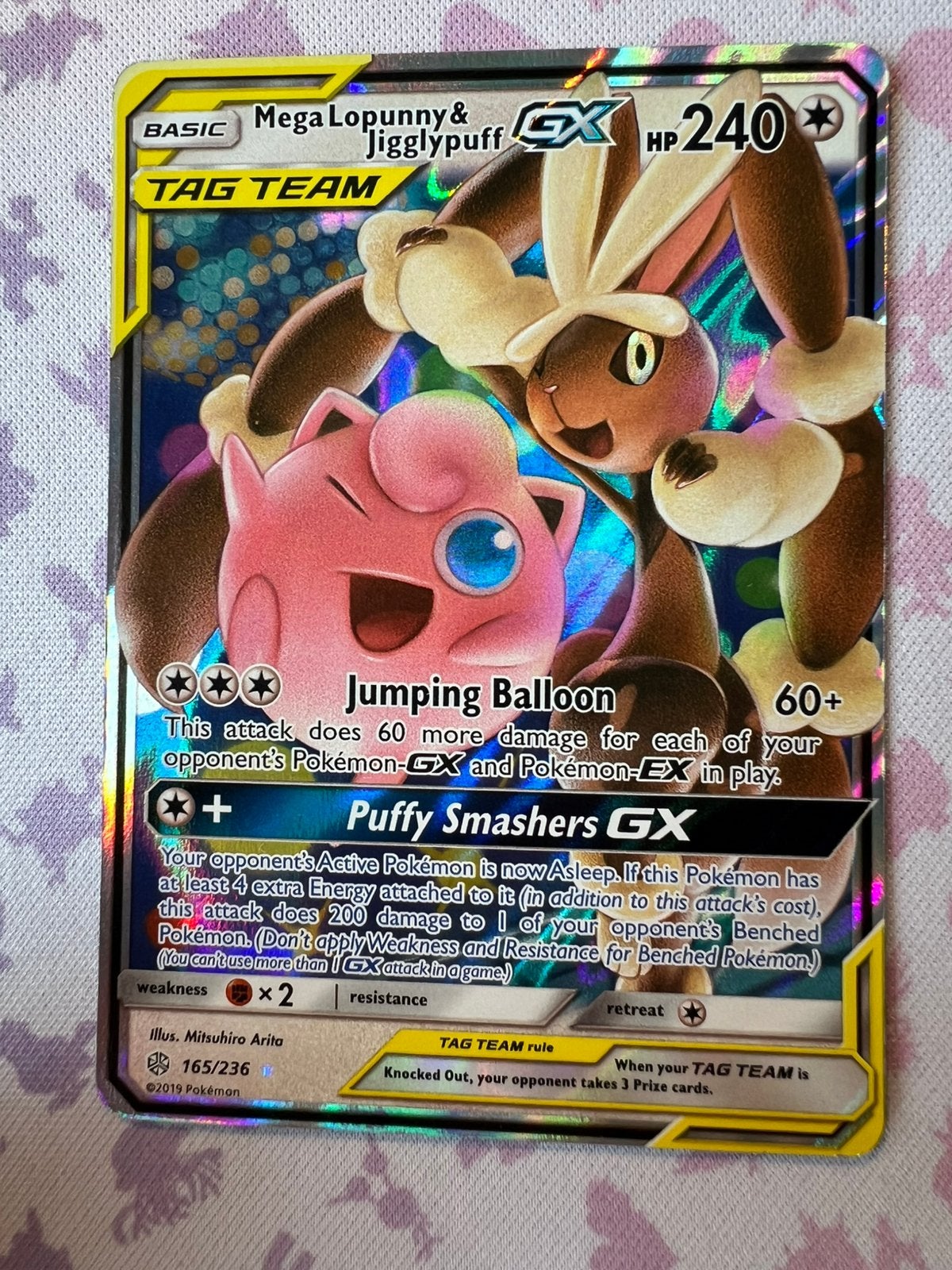 Mega Lopunny & Jigglypuff GX 165 Cosmic Eclipse, Hobby en Vrije tijd, Verzamelkaartspellen | Pokémon, Zo goed als nieuw, Losse kaart