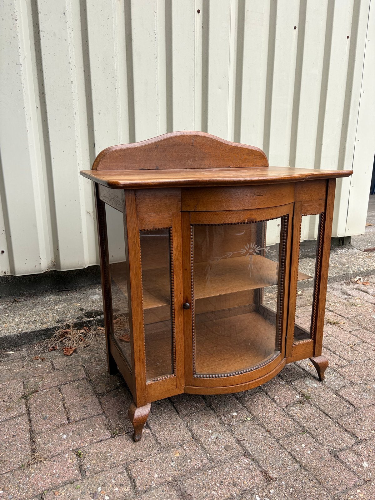 Vintage Dranken- of Theekastje - Eikenhout met Glas, Ophalen