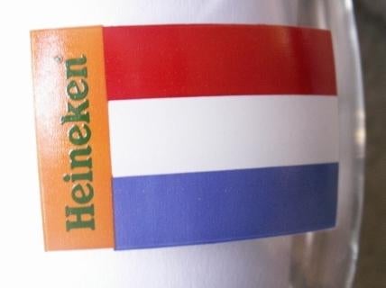 Heineken bierglas vaasje NL vlag in oranje verticaal Heineke, Ophalen of Verzenden, Nieuw, Glas of Glazen, Overige merken
