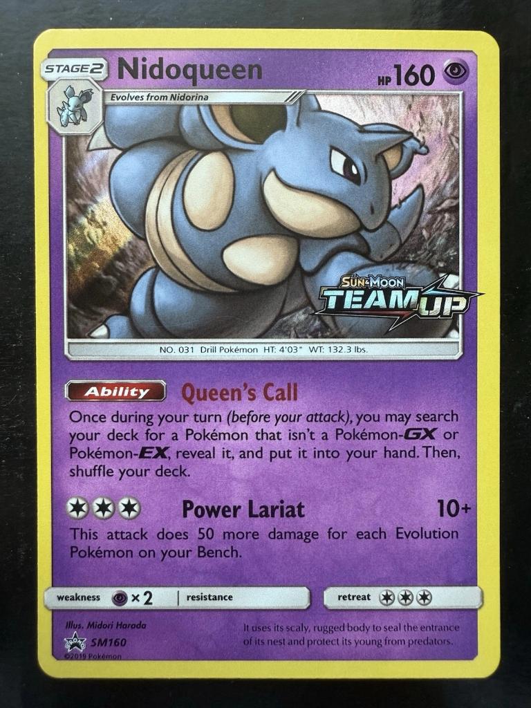 Pokemon Nidoqueen SM160 Team Up Prerelease Promo Holo, Ophalen of Verzenden, Zo goed als nieuw, Losse kaart, Foil