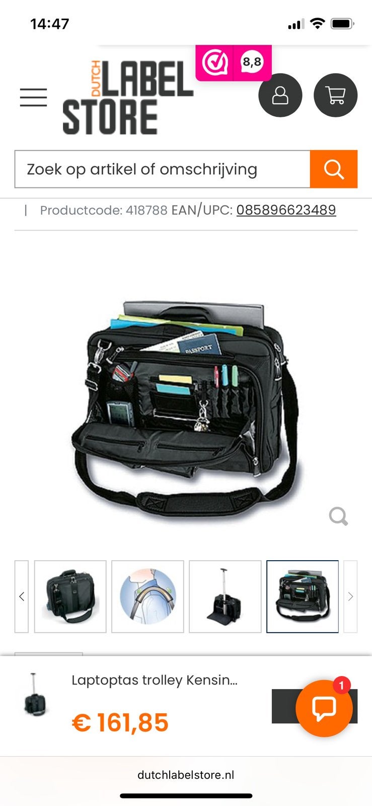 Kensington Laptoptas Trolley Zwart - 17 inch, Computers en Software, Laptoptassen, Gebruikt, Gevoerd laptopvak, Trolleytas, 17 inch of meer
