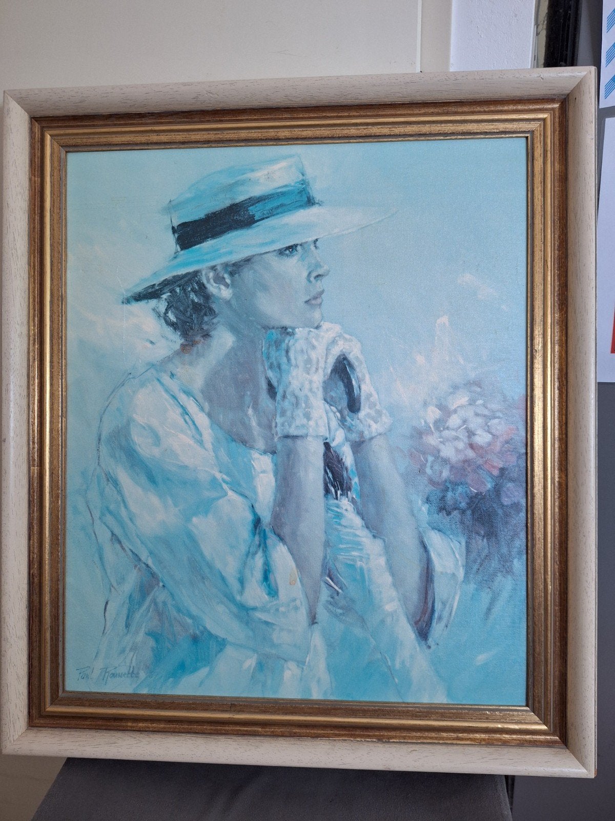 Paul Rouwette – Gesigneerd canvas kunstwerk "Dame met hoed", Ophalen