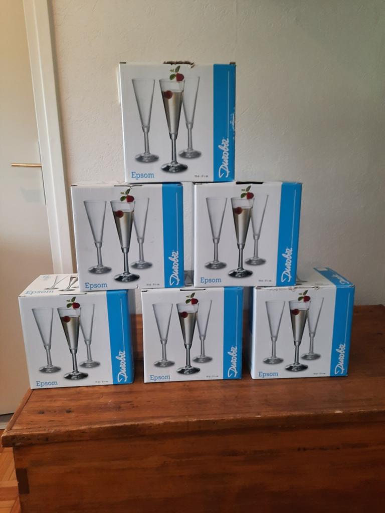 6x Durobor Epsom Champagneglazen - Nieuw in doos, Nieuw, Ophalen of Verzenden, Overige merken, Glas