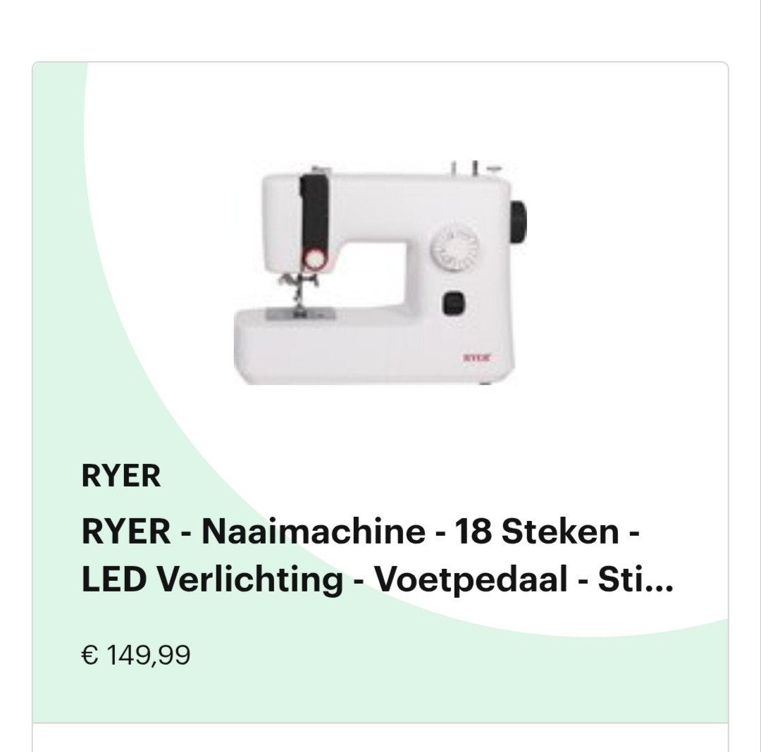 RYER Naaimachine - 18 Steken - LED Verlichting - Voetpedaal, Hobby en Vrije tijd, Naaimachines en Toebehoren, Ophalen, Nieuw, Naaimachine