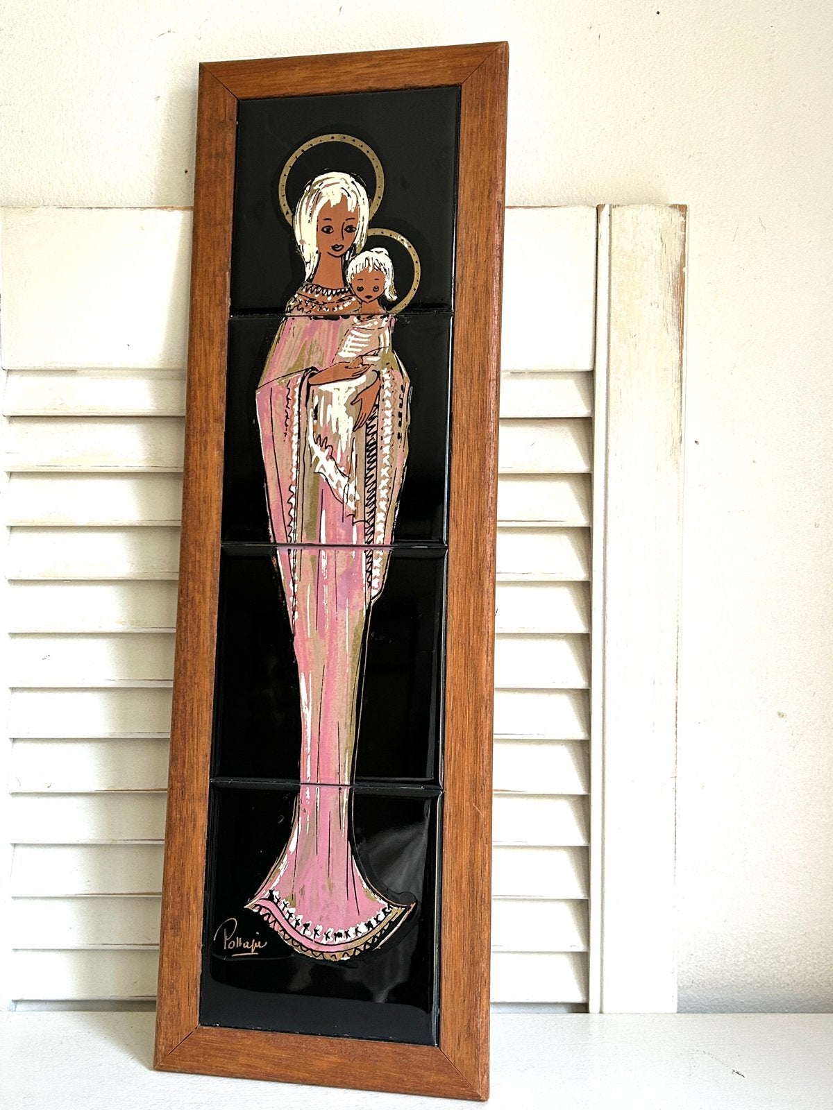 Vintage Duits tegeltableau schilderij Madonna 47 cm, Ophalen