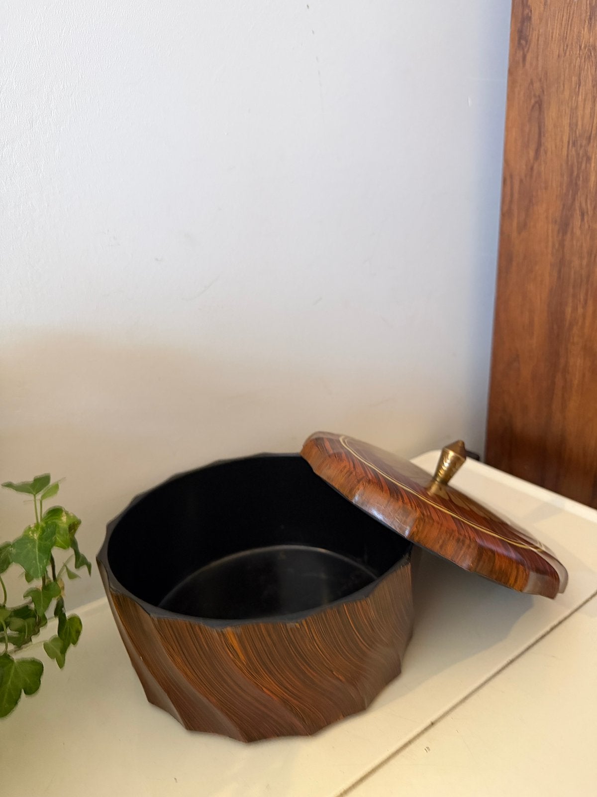 Jaren 70 kunststof koektrommel met houtlook, Ophalen of Verzenden