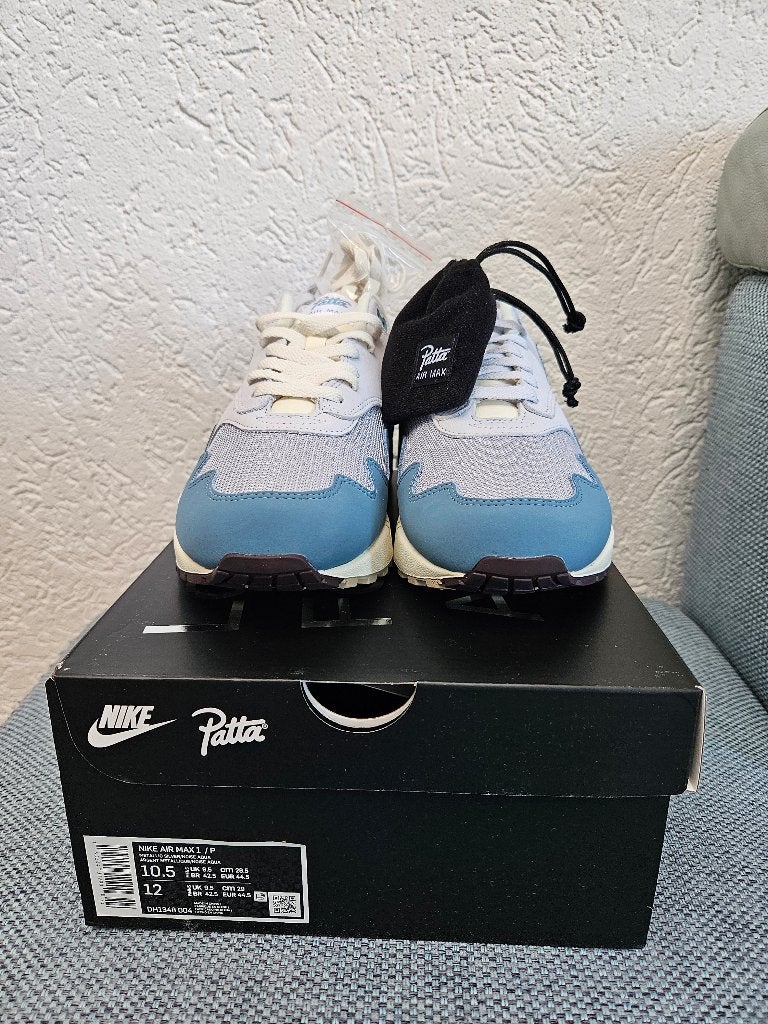 Patta air max 1 aqua noise 44.5, Kleding | Heren, Schoenen, Blauw, Nike, Nieuw, Ophalen of Verzenden