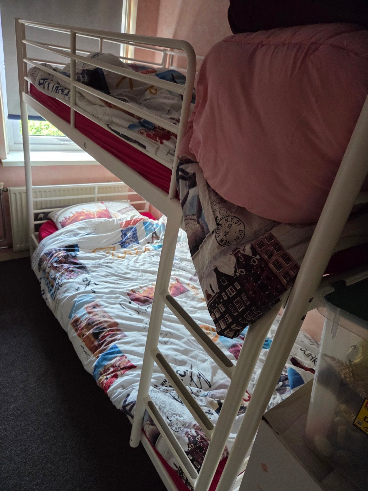 stapelbed - wit metaal- compleet, Ophalen, Gebruikt, 90 cm, 160 tot 180 cm