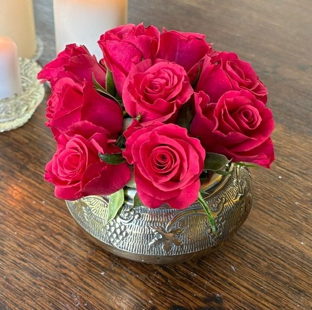 Vintage rose bowl jaren 60, Ophalen of Verzenden, Met patroon/structuur, Zilver, Metaal