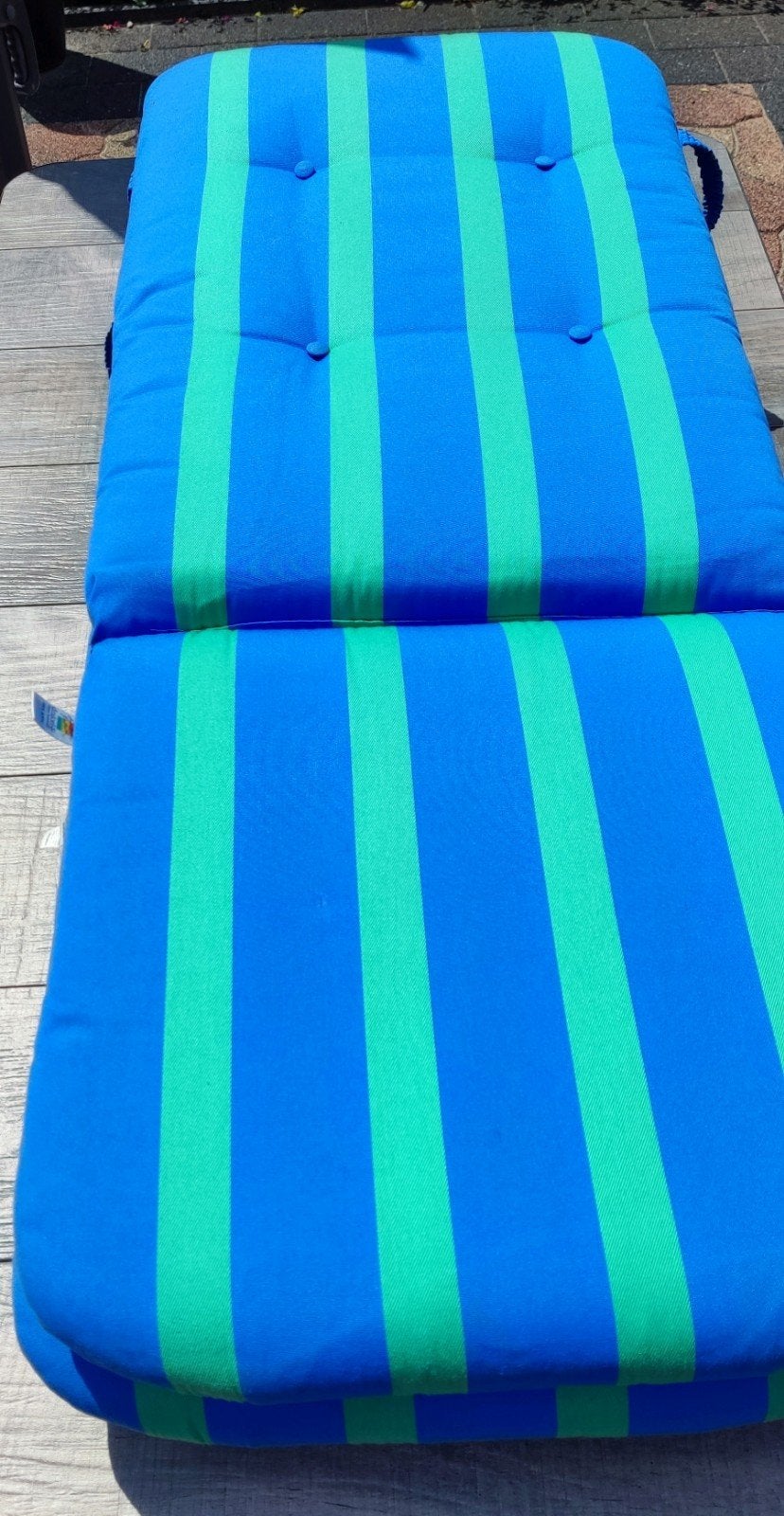 3 dikke tuinstoelkussens - Blauw/Groen gestreept, Ophalen