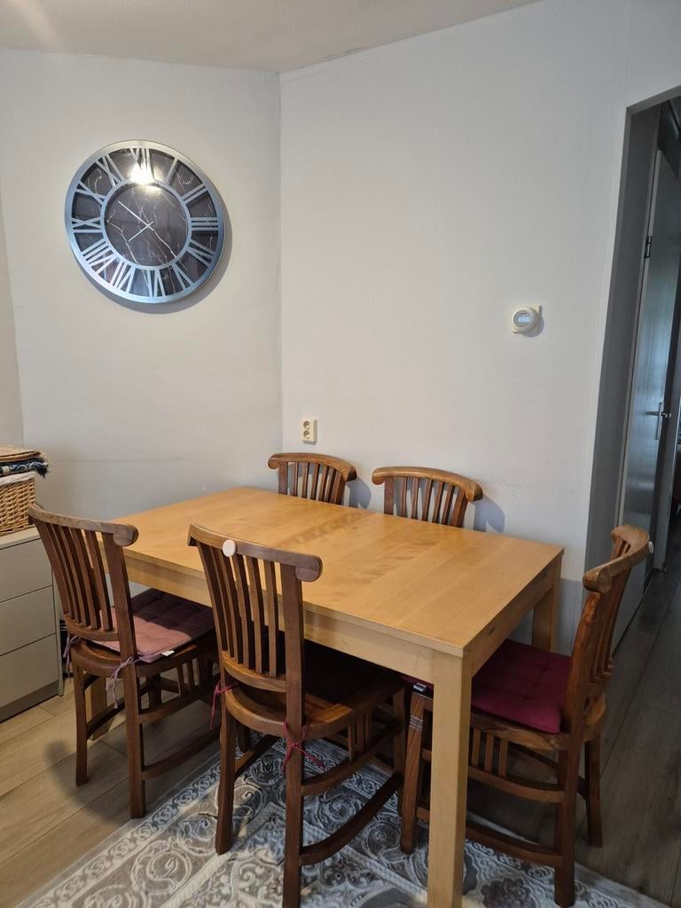 Stevige eettafel met stoelen, Gebruikt, 100 tot 150 cm, Klassiek, Ophalen of Verzenden