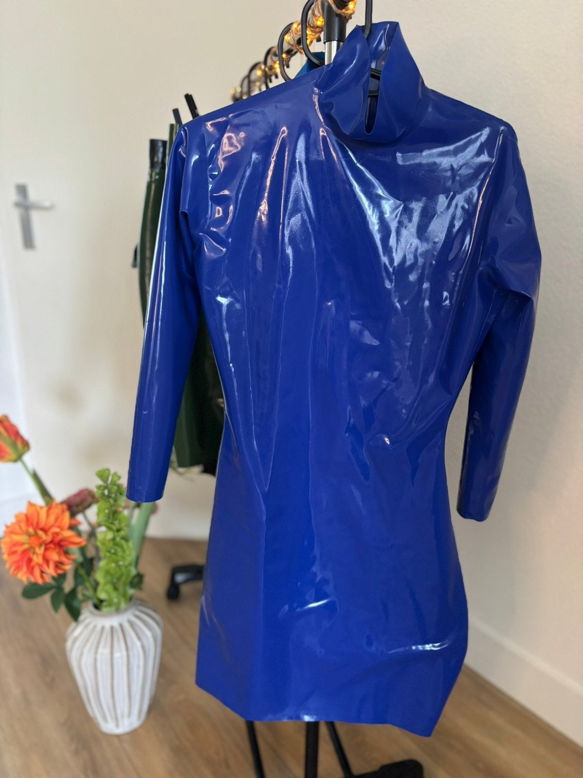 Halter jurk / Latex / Maat S, Kleding | Dames, Verzenden, Blauw, Overige typen