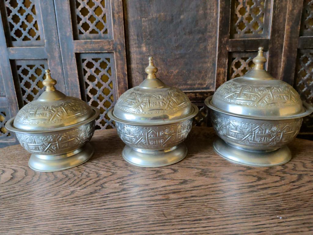 Set van 3 Oosterse decoratieve schalen met deksel, Ophalen of Verzenden