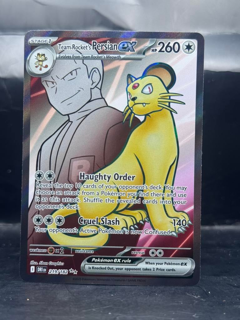 Pokemon Destined Rivals - Team Rocket’s Persian ex 219/182, Ophalen of Verzenden, Zo goed als nieuw