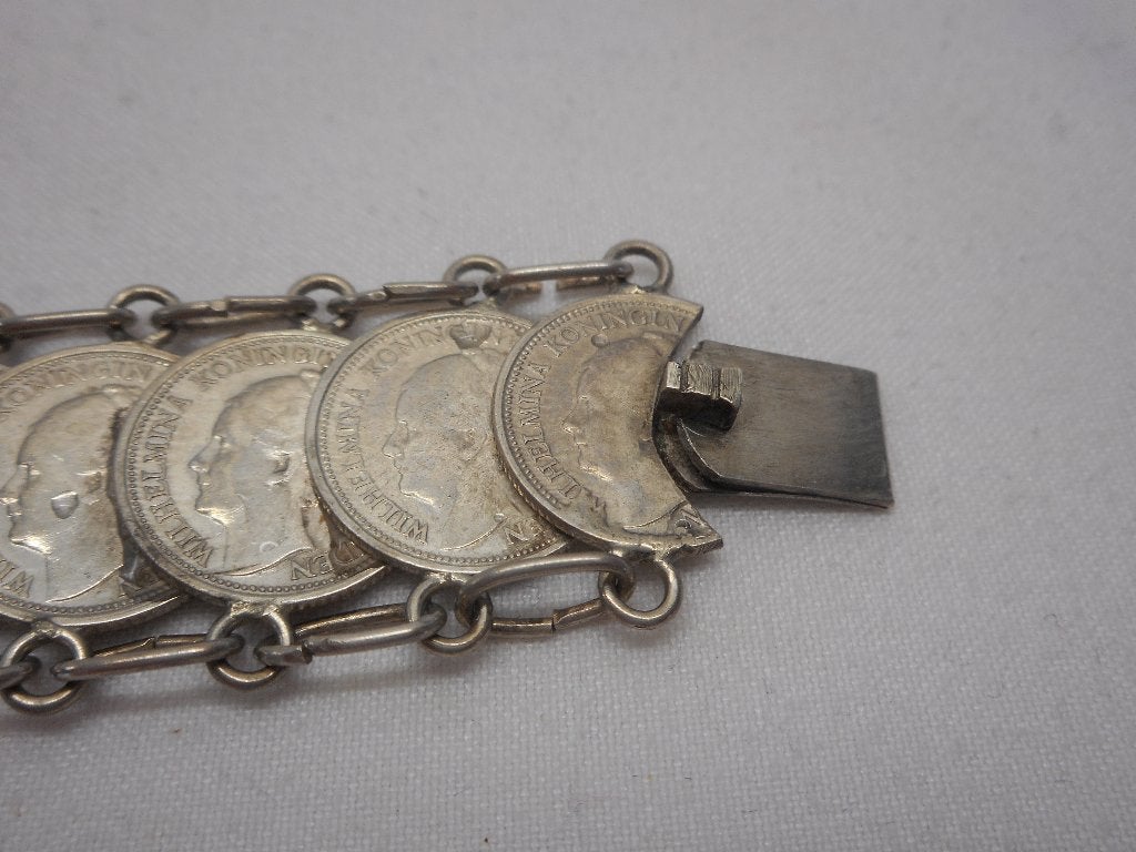Zilveren Wilhelmina dubbeltjes armband nr.645, Sieraden, Tassen en Uiterlijk, Antieke sieraden, Verzenden, Zilver, Armband