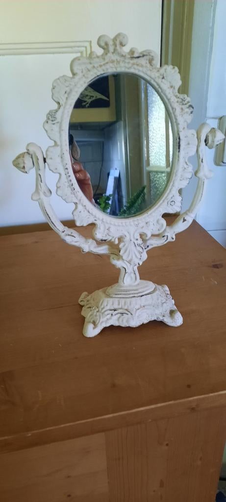 .barok Tafelspiegel - Wit Metaal Ovaal, Ophalen of Verzenden, Minder dan 50 cm