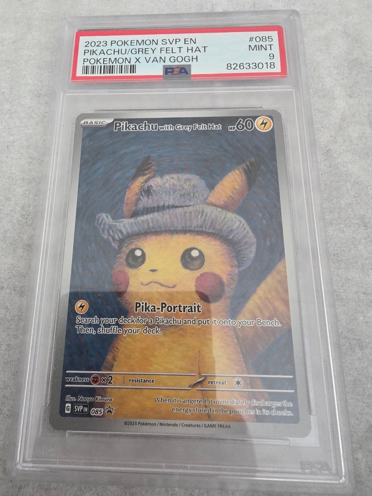 Pikachu van Gogh Pokémon kaart PSA 9 Mint, Ophalen of Verzenden, Zo goed als nieuw, Losse kaart