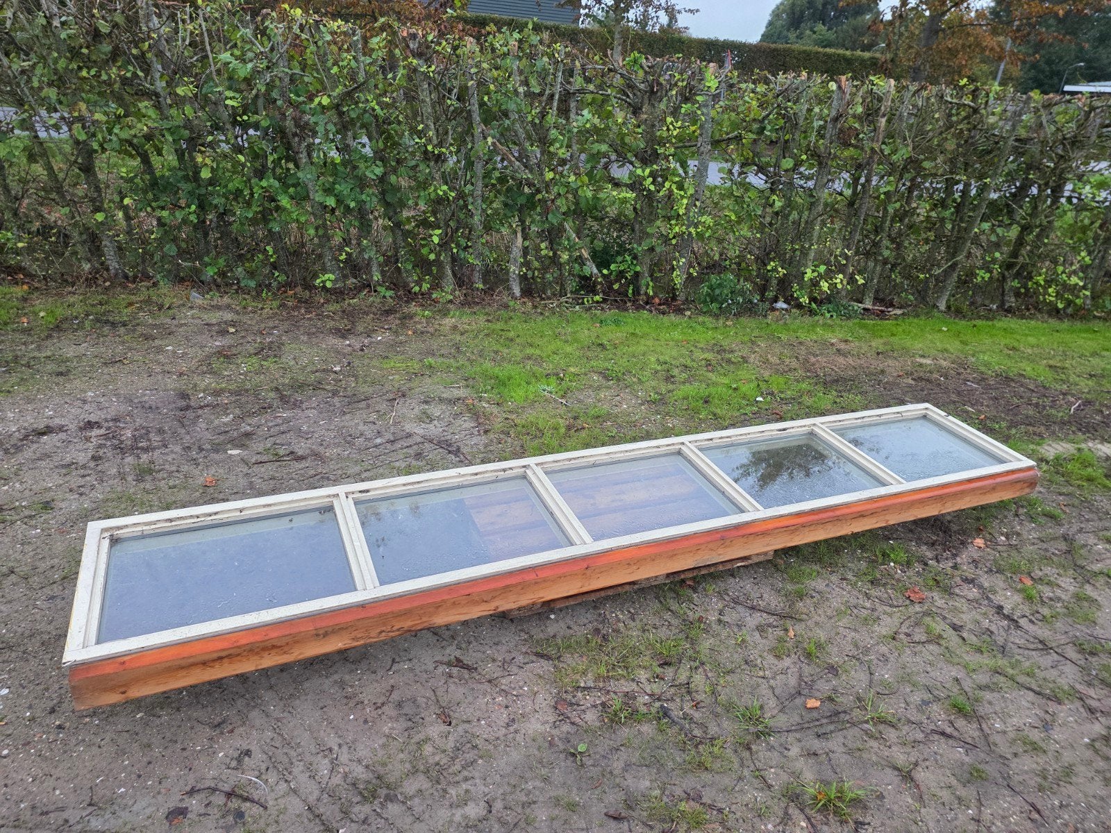 gebruikt houten raam kozijn, bovenlicht 390x65 cm, Ophalen, Gebruikt, Hout, Raamkozijn