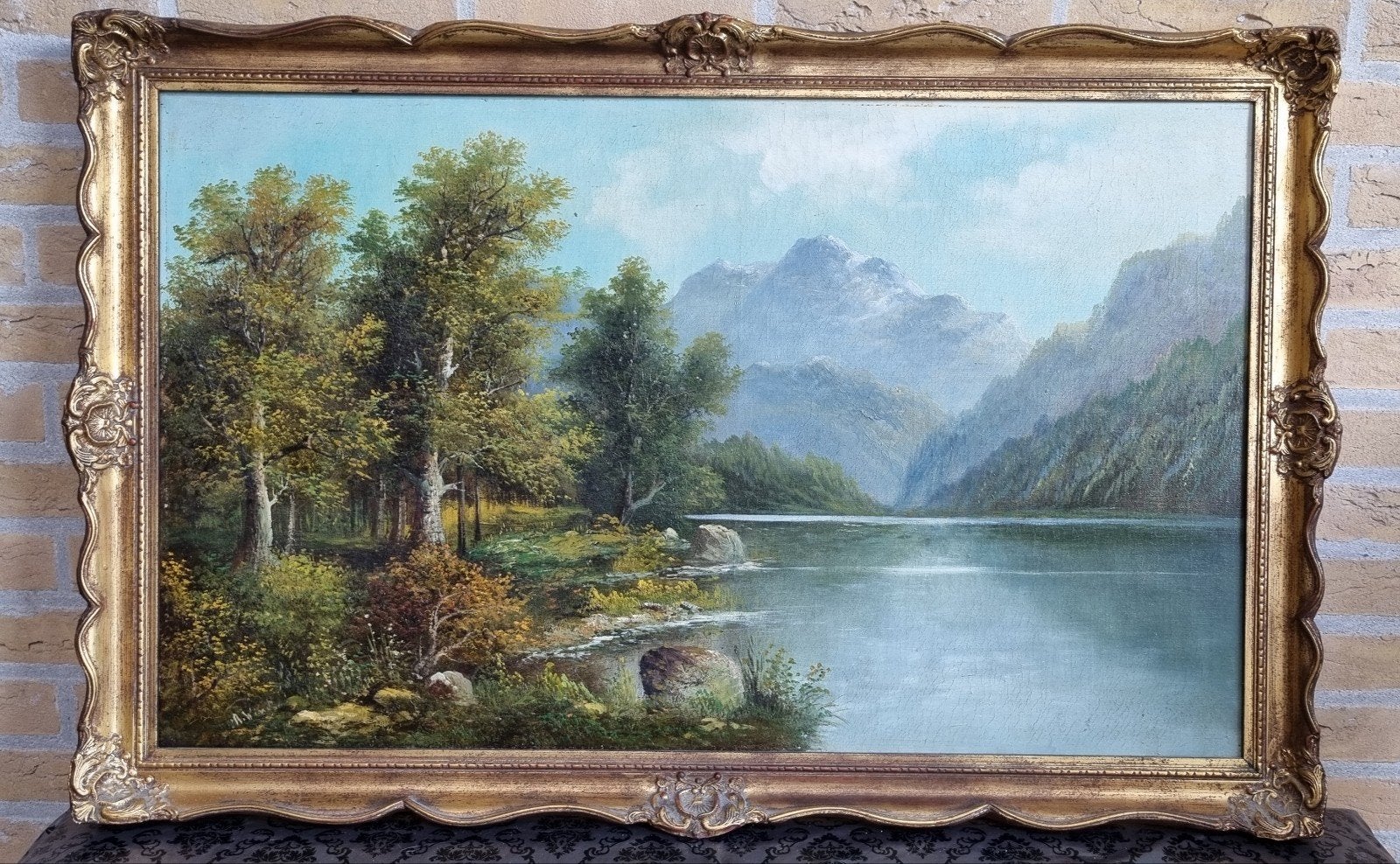 Prachtig olieverf schilderij Alpenlandschap met meer, Ophalen