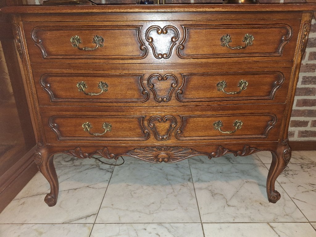 Franse  Ladekast (Louis XV) –  Kersenhout met Houtsnijwerk, Huis en Inrichting, Ophalen, Gebruikt, 100 tot 150 cm, Klassiek, Antiek