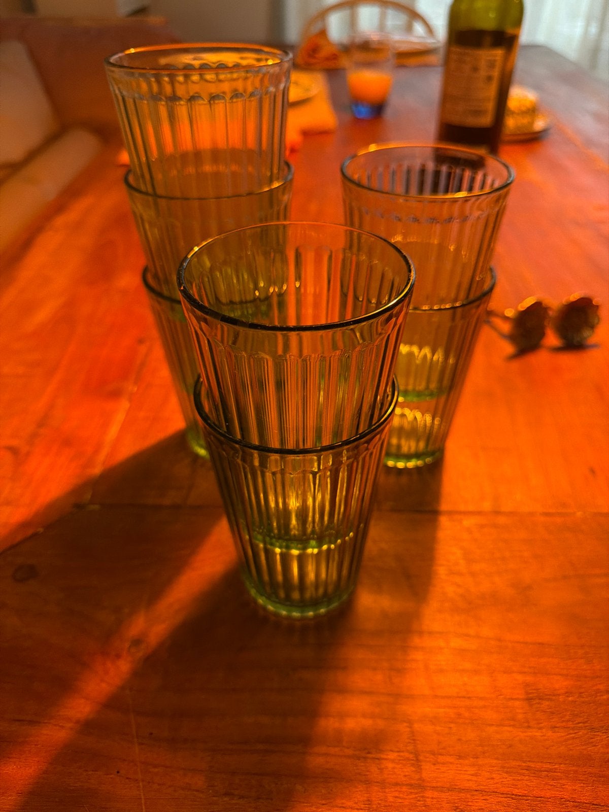 IKEA Glazen - Set van 6 Groene Geribbelde Drinkglazen, Huis en Inrichting, Ophalen, IKEA, Groen, Glas