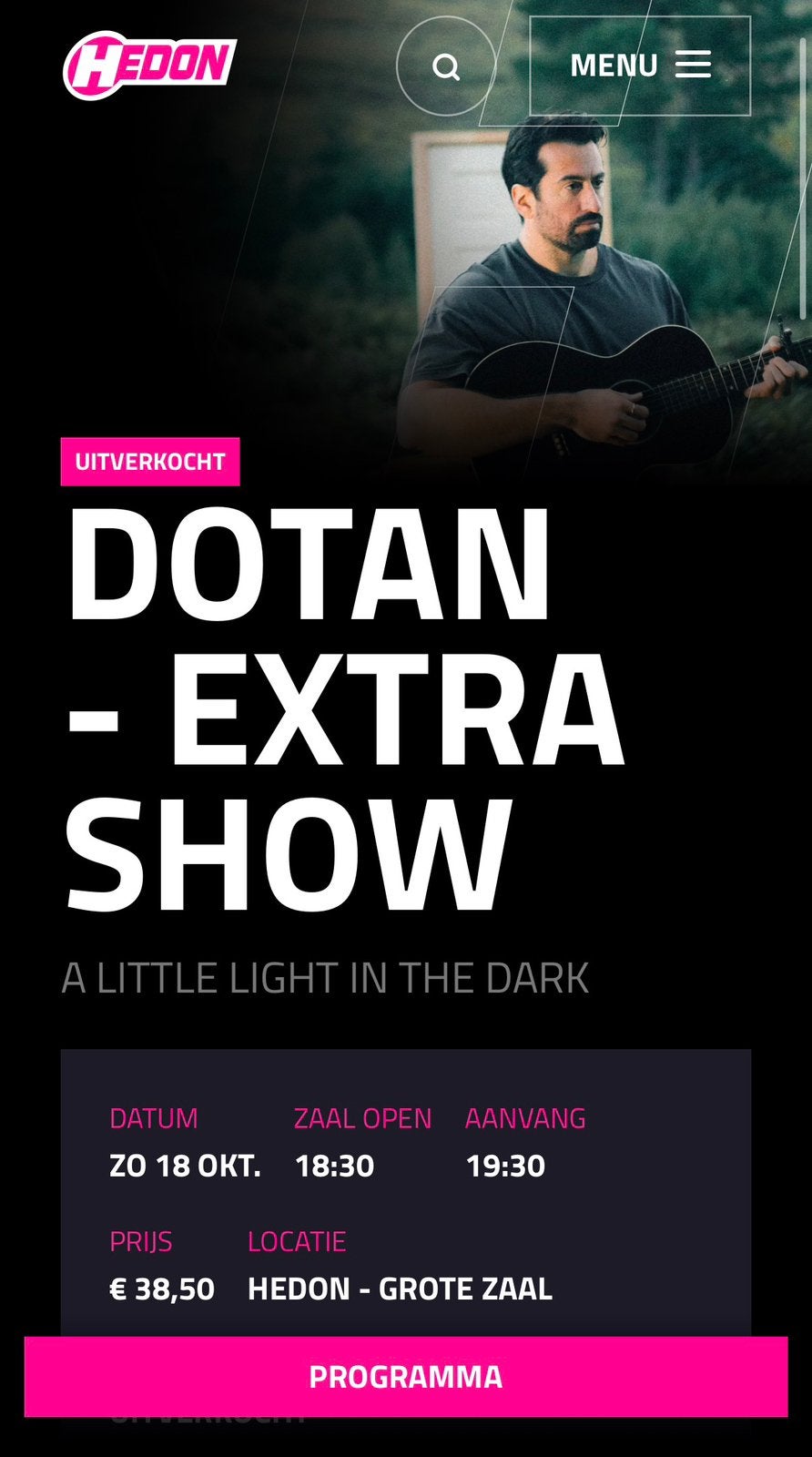 2 tickets voor Dotan zondag 18 oktober Hedon Zwolle, Twee personen