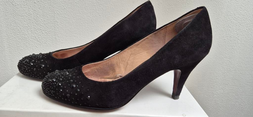 Zwarte suede leer pumps glitter maat 39, Pumps, Zwart, Ophalen of Verzenden, Zo goed als nieuw
