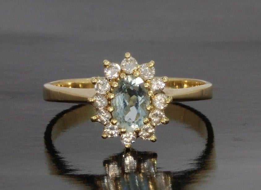 Aquamarijn Lady DI 12 diamanten 14k ring goud dames briljant, Voordeelsieraden, Verzenden, Zo goed als nieuw, 17 tot 18