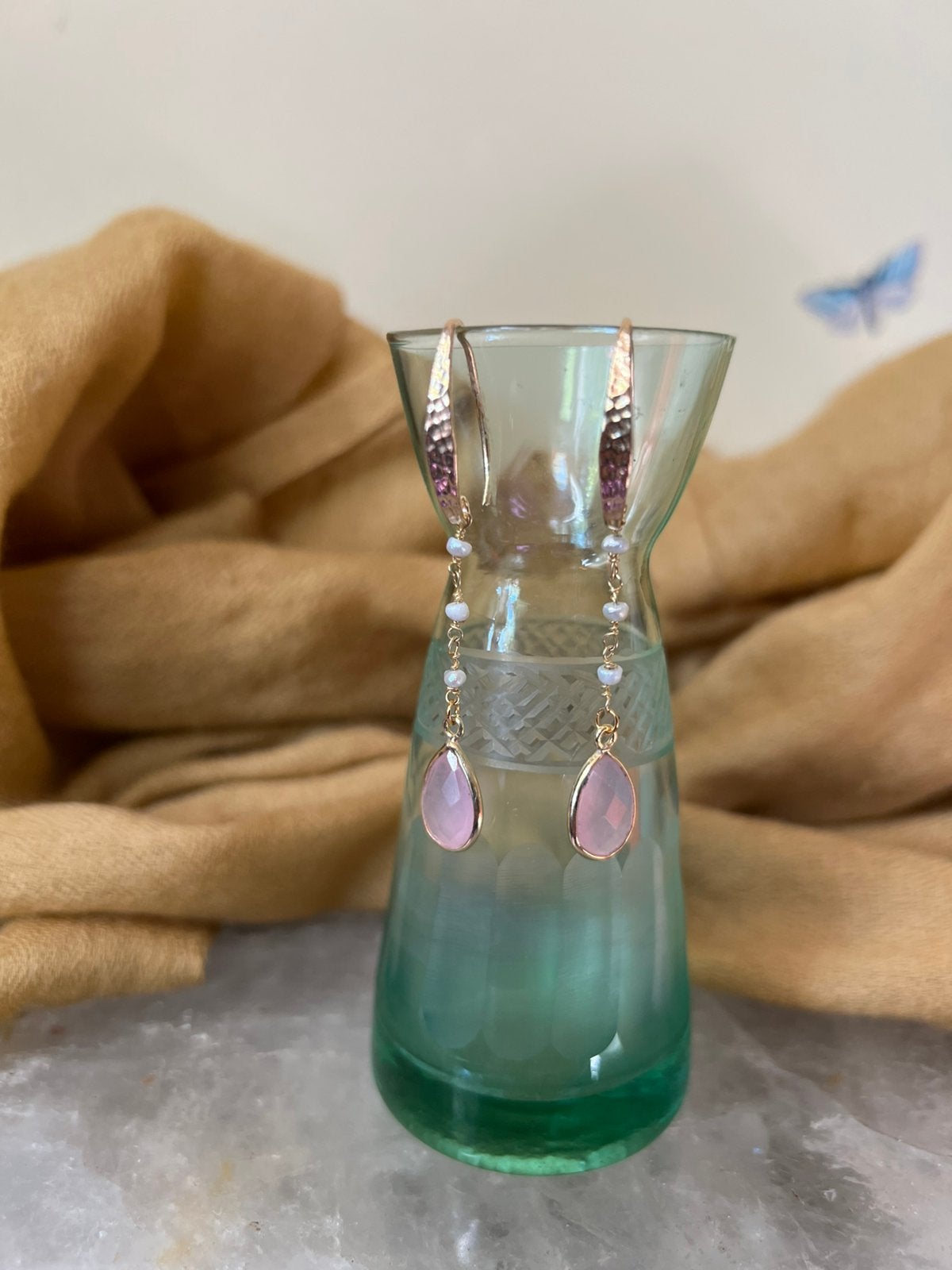 Rozenkwarts parel zoetwater beschermt liefde geluk passie, Sieraden, Tassen en Uiterlijk, Oorbellen, Hangers, Nieuw, Ophalen of Verzenden