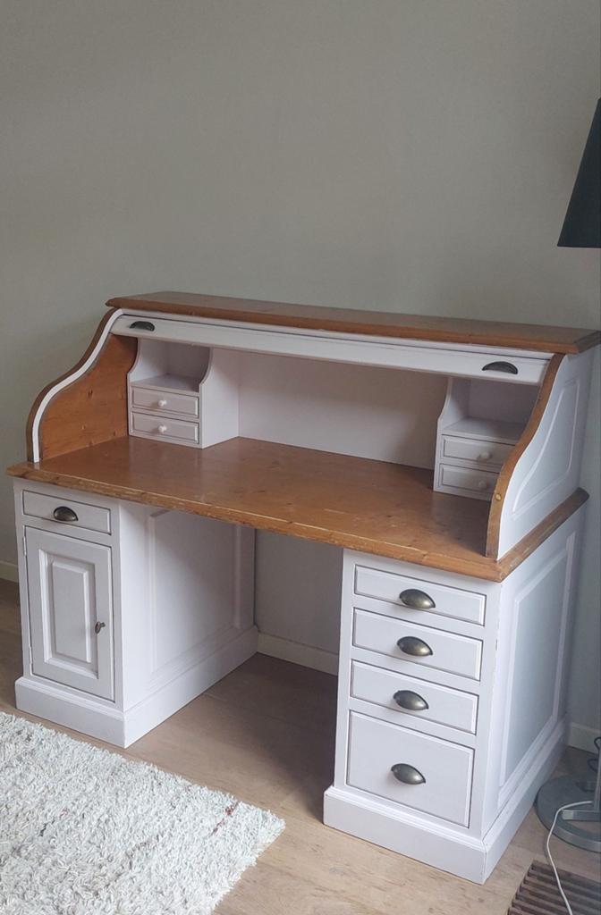 Lichtroze secretaire met rolluik en houten blad, Ophalen, Gebruikt, Klassiek, Landelijk