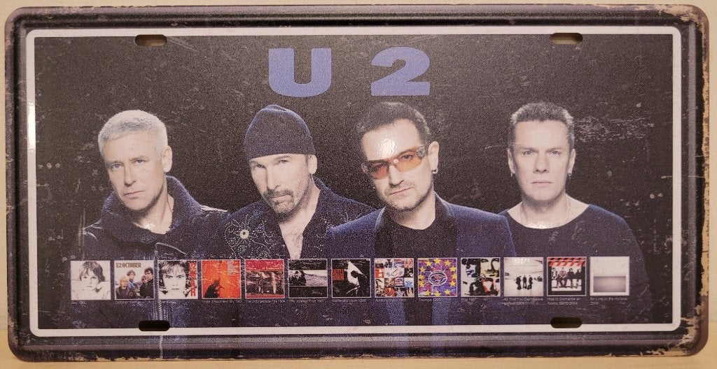 U2 band fotos license plate reclamebord van metaal wandbord, Info@deconoord.nl, Deco Noord, Nieuw, Ophalen of Verzenden