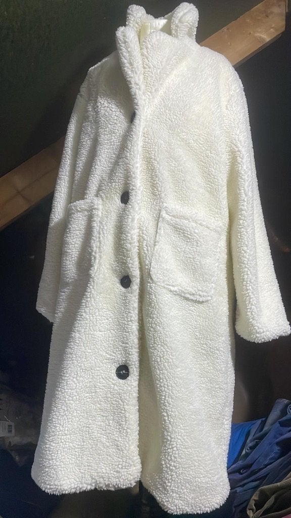 Lange Dames Teddy Mantel / Borg Coat – Wit / Crème – Maat L, Ophalen of Verzenden, Nieuw, Maat 38/40 (M), Zwart